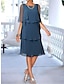 cheap Party Dresses-Women&#039;s Party Dress Ruffle Layered Crew Neck Half Sleeve Midi Dress Blue Summer Spring