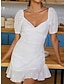 abordables vestidos sencillos-Mujer Vestido blanco Mini vestido Algodón Ojal con manga Cita Ropa de calle Línea A Escote Cuadrado Manga Corta Blanco Color