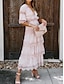 olcso sima ruhák-Női hétköznapi ruha Hosszú ruha Maxi ruha Sleeve-vel Esküvő Randi Vakáció Elegáns Csehország V-alakú Féhosszú Fekete Fehér Arcpír rózsaszín Szín
