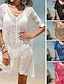 billige almindelige kjoler-Dame Sommerkjole Udskæring Hæklet Strand Tøj Ferie Uden ærmer Sort Hvid Blå Farve