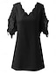 Χαμηλού Κόστους απλά φορέματα-Γυναικεία Φόρεμα Μίνι φόρεμα Δαντέλα Κουρελού Γάμου Ημερομηνία Κομψό στυλ street Βασικό Λαιμόκοψη V 3/4 Μήκος Μανικιού Μαύρο Χρώμα