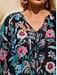 baratos Blusas e Camisas de mulher-Mulheres Camisa Social Blusa Floral Casual Feriado Para Noite Imprimir com gravata manga babado Preto Manga Longa Moda Decote V Primavera &amp; Outono