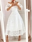Χαμηλού Κόστους απλά φορέματα-Γυναικεία Νυφικό λευκό δαντέλα Μίντι φόρεμα με μανίκι Ημερομηνία Διακοπές Κομψό στυλ street Μάξι Ώμοι Έξω Μισό μανίκι Λευκό Χρώμα
