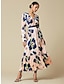 cheap Print Casual Dress-Satin Floral V Neck Zip Tie Maxi Dress