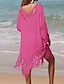 baratos vestidos lisos-Mulheres Vestido de verão Camurça Com Corte Roupa de Praia Férias Manga Longa Preto Branco Azul Cor