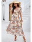 baratos Vestidos Estampados-Mulheres Vestidos Para o Verão Floral Gráfico Cintura elástica Imprimir Decote V Ombro frio Vestido Longo Vestido Maxi Elegante Tropical Festa Encontro Manga Curta Verão Primavera