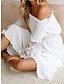 cheap Plain Dresses-Women&#039;s White Dress Long Dress Maxi Dress Lace with Sleeve Date Elegant Bohemia Off Shoulder Long Sleeve White Color