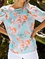 baratos T-Shirts de mulher-Mulheres Camiseta Floral Casual Feriado Imprimir Azul Manga Curta Moda Decote Redondo Verão