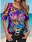 billige T-shirts til kvinde-Dame T-shirt Leopard Daglig Weekend Udskæring Trykt mønster Blå Kortærmet Mode Rund hals Sommer