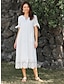 billige almindelige kjoler-Dame Hvid kjole Vanlig Blonder Patchwork V-hals Midikjole Elegant Klassisk Daglig Ferierejse Kortærmet Sommer Forår