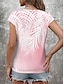 baratos T-Shirts de mulher-Mulheres Camiseta Folha Imprimir Férias Tropical Havaiana Manga Curta Decote V Branco Verão