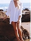 Недорогие простые платья-Жен. Белое платье Мини-платье Шифон кнопка Отпуск Пляж Гавайский Рубашечный воротник Длинный рукав Черный Белый Цвет