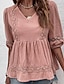 Недорогие Базовые плечевые изделия для женщин-Рубашка Кружевная рубашка Блуза Жен. Розовый Полотняное плетение Кружева Для улицы Повседневные Мода V-образный вырез Стандартный S
