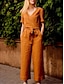 voordelige vakantie jumpsuit-Dames Jumpsuit Veters Zak Effen Kleur V-hals Streetwear Straat Dagelijks Normale pasvorm Korte mouw Zwart Fuchsia Khaki S M L Zomer