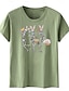 お買い得  レディースＴシャツ-女性用 Tシャツ コットン スカル プリント 週末 ファッション 半袖 ラウンドネック ライトグリーン 夏