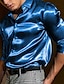 billige mænds fritidsskjorter-Herre Skjorte Button Up skjorte Casual skjorte Silkeskjorte i satin Sort Hvid Blå Rød Grøn Langærmet Vanlig Knaphul Daglig Ferierejse Tøj Mode Afslappet Bekvem