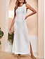 Χαμηλού Κόστους απλά φορέματα-Γυναικεία Λευκό φόρεμα Μακρύ Φόρεμα Μάξι Φόρεμα Κοφτό Σκίσιμο Διακοπές Παραλία Κομψό στυλ street Σέξι Στρογγυλή Ψηλή Λαιμόκοψη Αμάνικο Μαύρο Λευκό Σομόν Χρώμα