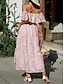 abordables Vestidos de encaje blanco-Mujer Vestido blanco vestido largo vestido largo Gasa Encaje Volante Cita Vacaciones Ropa de calle Línea A Hombros Caídos Manga Corta Negro Blanco Rosa Color