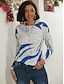 abordables Camisetas de mujer-Mujer Camiseta Graphic Estampado Diario Fin de semana Moda Manga Larga Escote Redondo Azul Piscina Primavera &amp; Otoño