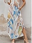 Χαμηλού Κόστους Print Φορέματα-Γυναικεία Σκίσιμο Στάμπα Στρογγυλή Ψηλή Λαιμόκοψη Μακρύ Φόρεμα Μάξι Φόρεμα Ημερομηνία Κοντομάνικο Καλοκαίρι
