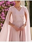 tanie Sukienki koktajlowe-linia a różowy sukienki koktajlowe elegancka sukienka gość weselny zaręczynowy do kostki długi rękaw dekolt w kształcie litery V peleryny szyfon z aplikacjami 2024