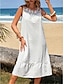 Χαμηλού Κόστους απλά φορέματα-Γυναικεία Λευκό φόρεμα Μίντι φόρεμα Δαντέλα Κουρελού Ημερομηνία Διακοπές Παραλία Κομψό στυλ street Στρογγυλή Ψηλή Λαιμόκοψη Αμάνικο Λευκό Κίτρινο Σκούρο μπλε Χρώμα
