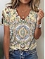billige T-shirts til kvinde-Dame T-shirt Henley-skjorte Blomstret Grafisk Knap Udskæring Trykt mønster Afslappet Daglig Trykt mønster Kortærmet V-hals Gul Sommer