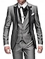 お買い得  スーツ-バーガンディ グレー メンズ プロム スーツ ウェディング パーティー スーツ 無地 3 ピース デイリー ビジネス プラスサイズ シングルブレスト 2 ボタン 2024