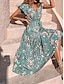 olcso Mintás ruhák-Női hétköznapi ruha Swing ruha Virágos Fűzős Nyomtatott V-alakú Hosszú ruha Maxi ruha Utcai sikk Maxi Utca Szabadság Rövid ujjú Nyár