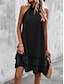 お買い得  無地ドレス-女性用 黒いドレス ミニドレス ラッフル デート バケーション 純色 ベーシック ホルターネック ノースリーブ ブラック カラー