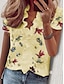 billige Bluser og skjorter til kvinner-Dame Skjorte Bluse Blomstret Avslappet Ferie Drapering Trykt mønster Hvit Kortermet Mote V-hals Sommer