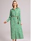 cheap Print Dresses-Women&#039;s Shirt Dress Casual Dress Green Dress Floral Print Shirt Collar Long Dress Maxi Dress Vacation Long Sleeve Summer Spring