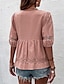 Недорогие Базовые плечевые изделия для женщин-Рубашка Кружевная рубашка Блуза Жен. Розовый Полотняное плетение Кружева Для улицы Повседневные Мода V-образный вырез Стандартный S