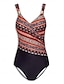 cheap Designer Swimwear-Floral Triangle V Neck One Piece Swimsuit