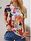 baratos T-Shirts de mulher-Mulheres Camiseta Gato Casual Moda Manga Curta Gola Redonda Preto Primavera Verão