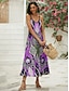 Χαμηλού Κόστους Print Φορέματα-Γυναικεία Φόρεμα σε γραμμή Α Στάμπα Τιράντες Μακρύ Φόρεμα Μάξι Φόρεμα Βίντατζ Διακοπές Αμάνικο Καλοκαίρι