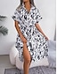 cheap Print Dresses-Women&#039;s Chiffon Casual Dress Print Shirt Collar Midi Dress Vacation Short Sleeve Summer