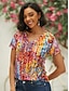 cheap Women&#039;s T-shirts-Women&#039;s T shirt Tee Graphic Daily Weekend Print Asymmetrical Red Short Sleeve Basic V Neck