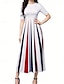 cheap Print Dresses-Women&#039;s Stripe Pleated Crew Neck Long Dress Maxi Dress Elegant Stylish Party Date Short Sleeve Summer