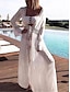 tanie proste sukienki-Damskie Biała sukienka Długa sukienka sukienka maxi Wiązanie Wycięcia Urlop Plaża Moda miejska Maxi W serek Długi rękaw Biały Kolor