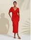 abordables vestido casual-Vestido midi cruzado fruncido con cuello en V rojo naranja de lino tencel para mujer