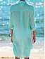 baratos vestidos lisos-Mulheres Vestido branco Minivestido Botão Férias Praia Básico Colarinho de Camisa Manga Longa Preto Branco Azul Marinha Cor