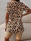 abordables Conjuntos de dos piezas de mujer-Mujer Camiseta Conjuntos de pantalones cortos Leopardo Estampado Casual Diario Moda Manga Corta Escote en Pico Negro Verano