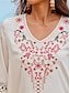 cheap Women&#039;s Blouses &amp; Shirts-Women&#039;s Summer Tops Blouse Embroidered White 3/4 Length Sleeve V Neck Summer Spring