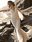 baratos Vestidos de Casamento-Praia Frente Única Boho Vestidos de noiva Sereia Decote V Manga Longa Cauda Escova Renda Vestidos de noiva Com Estampa 2024