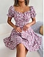 cheap Print Dresses-Women&#039;s Chiffon Casual Dress Floral Print V Neck Mini Dress Vacation Short Sleeve Summer