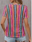 abordables Camisetas de mujer-Mujer Camiseta A Rayas Estampado Hogar Casual Festivos Vintage Moda Manga Corta Escote en Pico Fucsia Verano