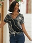 お買い得  レディースＴシャツ-女性用 Tシャツ グラフィック プリント カジュアル 週末 ベーシック 半袖 Ｖネック ブラック