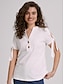 baratos Tops básicos de mulher-Mulheres Camiseta Capital Tecido Botão Com Corte Casual Diário Moda Básico Manga Curta Decote V Branco Verão Primavera