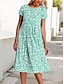 cheap Print Dresses-Women&#039;s Casual Dress Floral Print Crew Neck Midi Dress Vacation Short Sleeve Summer